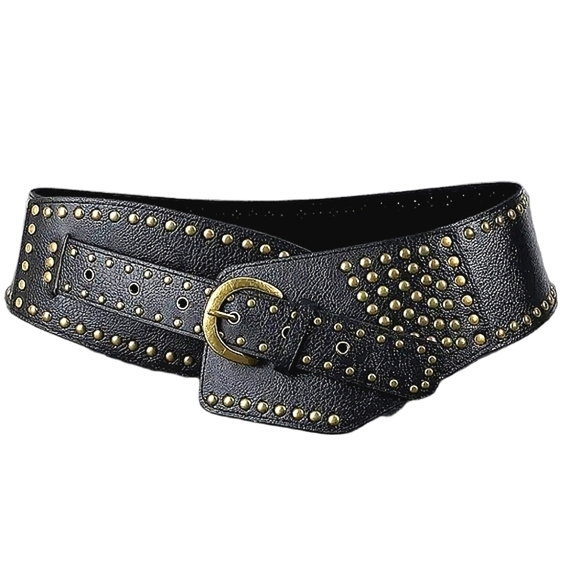 Belt M L Wide Studded Rocker Belts Retro Punk Fashion Brown Black Belt - Picture 10 of 14